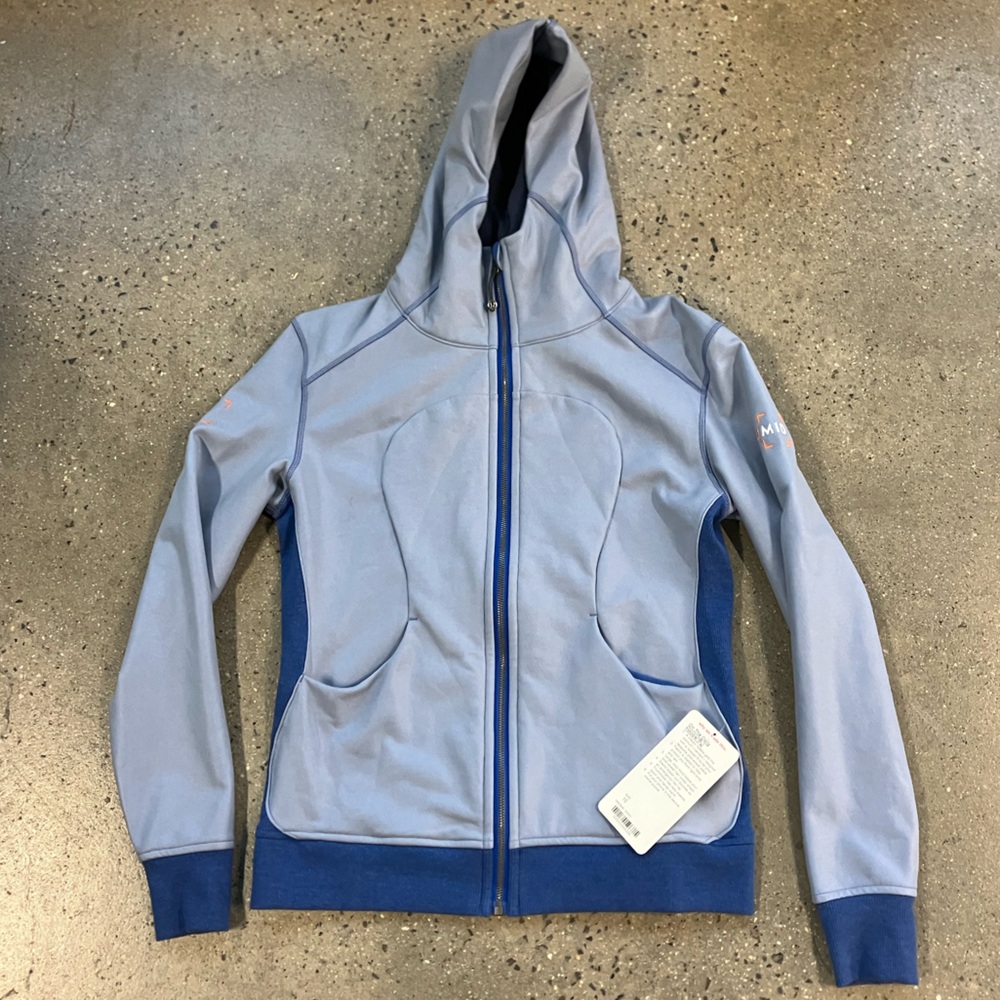 Lululemon On The Daily Hooded PU Coated Heathered Denim Harbor Blue Size 10 - Picture 14 of 16